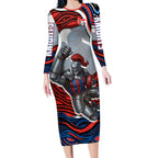 Personalized Newcastle Knights Long Sleeve Bodycon Dress Aboriginal Dot Art - Dreamtime Rugby Mascot