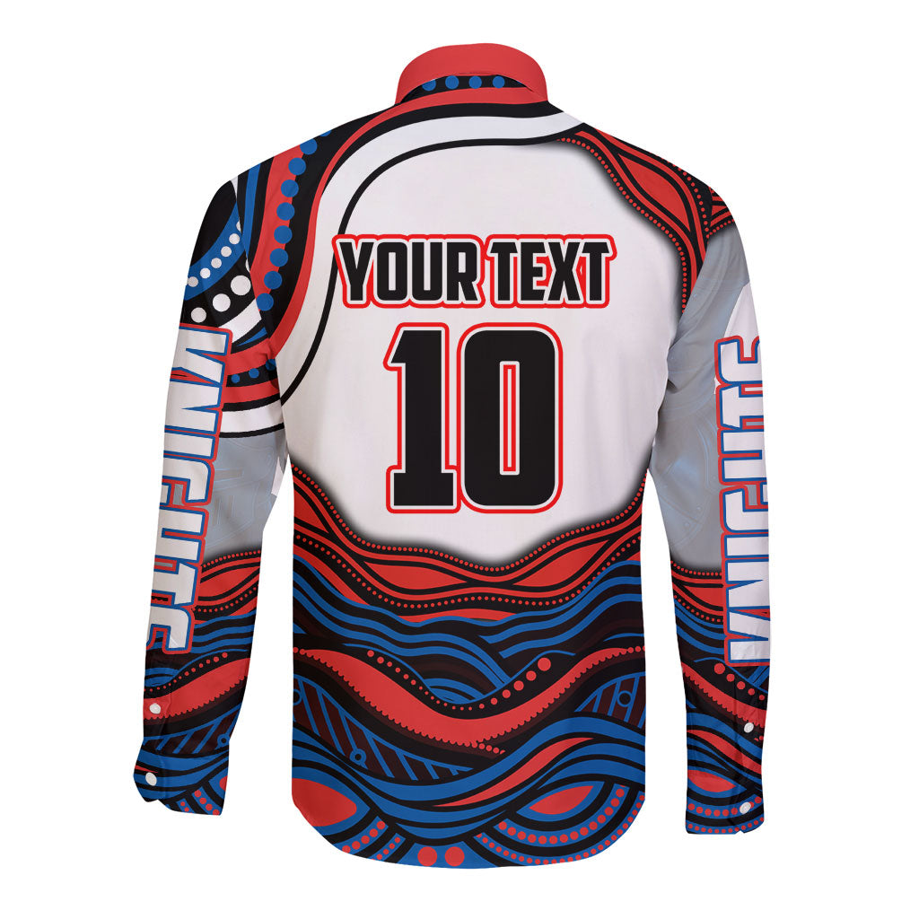 Personalized Newcastle Knights Long Sleeve Button Shirt Aboriginal Dot Art - Dreamtime Rugby Mascot