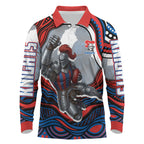 Personalized Newcastle Knights Long Sleeve Polo Shirt Aboriginal Dot Art - Dreamtime Rugby Mascot