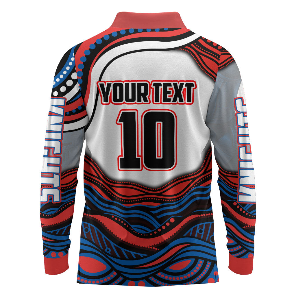 Personalized Newcastle Knights Long Sleeve Polo Shirt Aboriginal Dot Art - Dreamtime Rugby Mascot