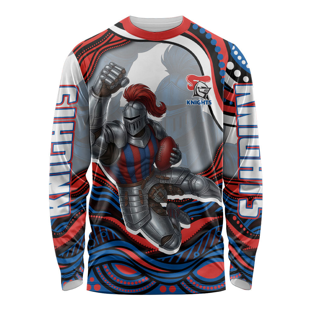 Personalized Newcastle Knights Long Sleeve Shirt Aboriginal Dot Art - Dreamtime Rugby Mascot