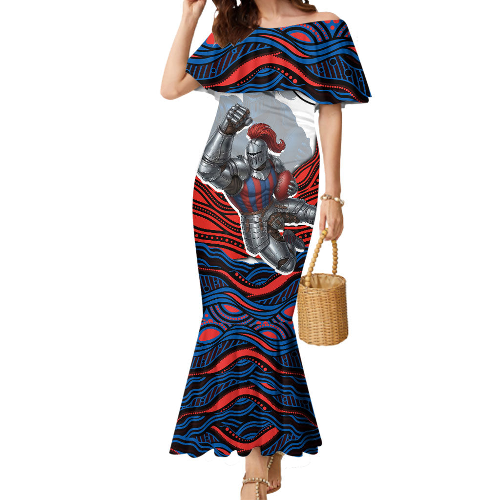 Personalized Newcastle Knights Mermaid Dress Aboriginal Dot Art - Dreamtime Rugby Mascot