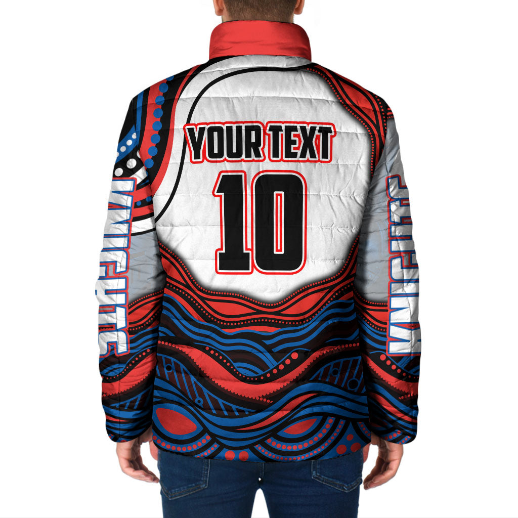 Personalized Newcastle Knights Padded Jacket Aboriginal Dot Art - Dreamtime Rugby Mascot