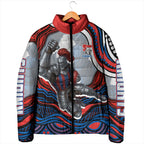 Personalized Newcastle Knights Padded Jacket Aboriginal Dot Art - Dreamtime Rugby Mascot