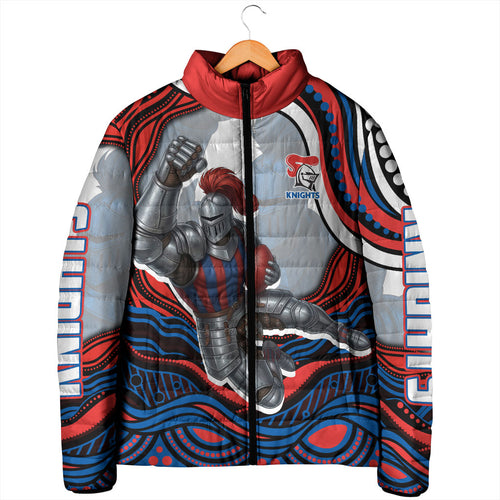 Personalized Newcastle Knights Padded Jacket Aboriginal Dot Art - Dreamtime Rugby Mascot