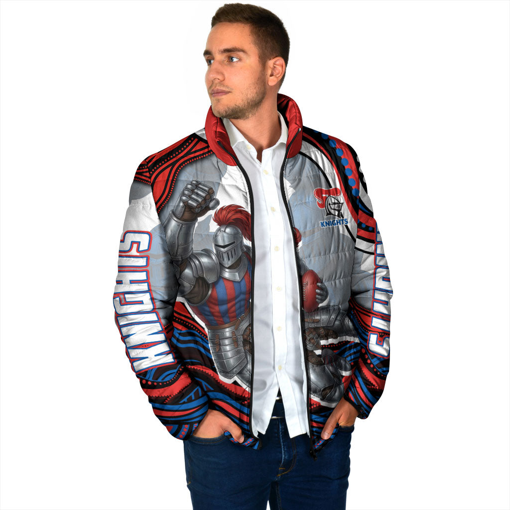 Personalized Newcastle Knights Padded Jacket Aboriginal Dot Art - Dreamtime Rugby Mascot