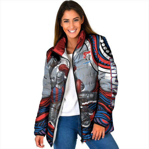 Personalized Newcastle Knights Padded Jacket Aboriginal Dot Art - Dreamtime Rugby Mascot