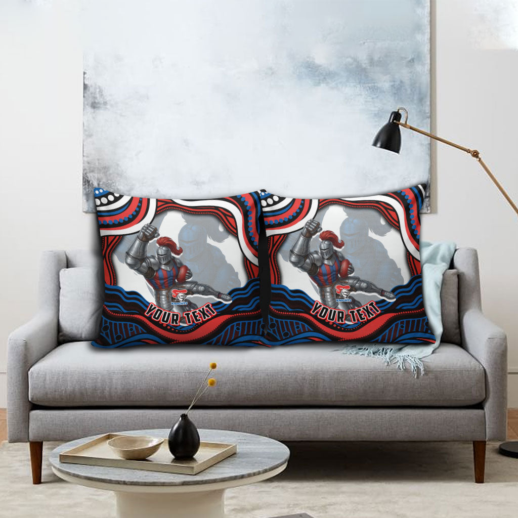 Personalized Newcastle Knights Pillow Cover Aboriginal Dot Art - Dreamtime Rugby Mascot
