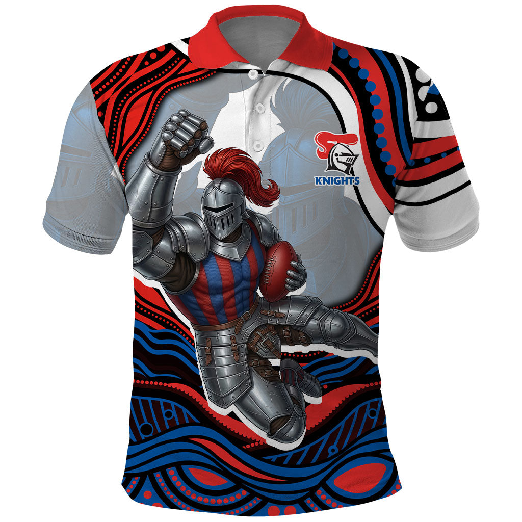 Personalized Newcastle Knights Polo Shirt Aboriginal Dot Art - Dreamtime Rugby Mascot