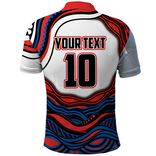 Personalized Newcastle Knights Polo Shirt Aboriginal Dot Art - Dreamtime Rugby Mascot