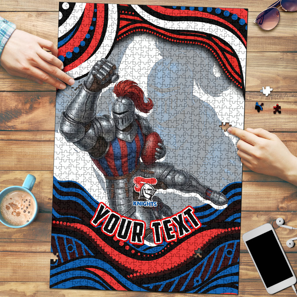 Personalized Newcastle Knights Puzzle Aboriginal Dot Art - Dreamtime Rugby Mascot