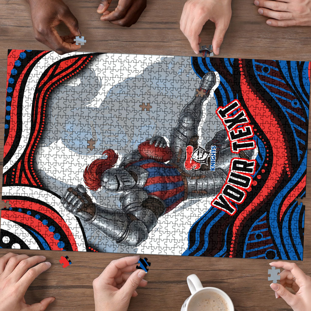 Personalized Newcastle Knights Puzzle Aboriginal Dot Art - Dreamtime Rugby Mascot