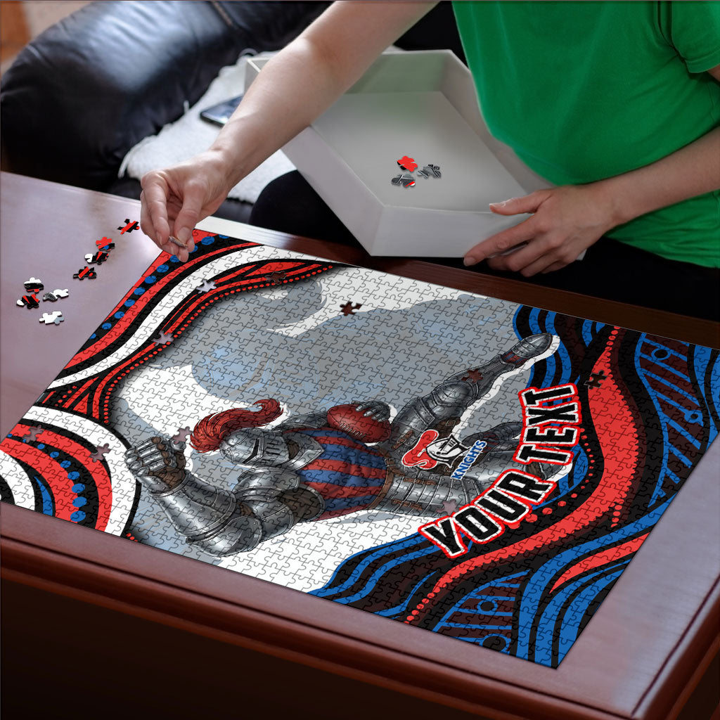 Personalized Newcastle Knights Puzzle Aboriginal Dot Art - Dreamtime Rugby Mascot
