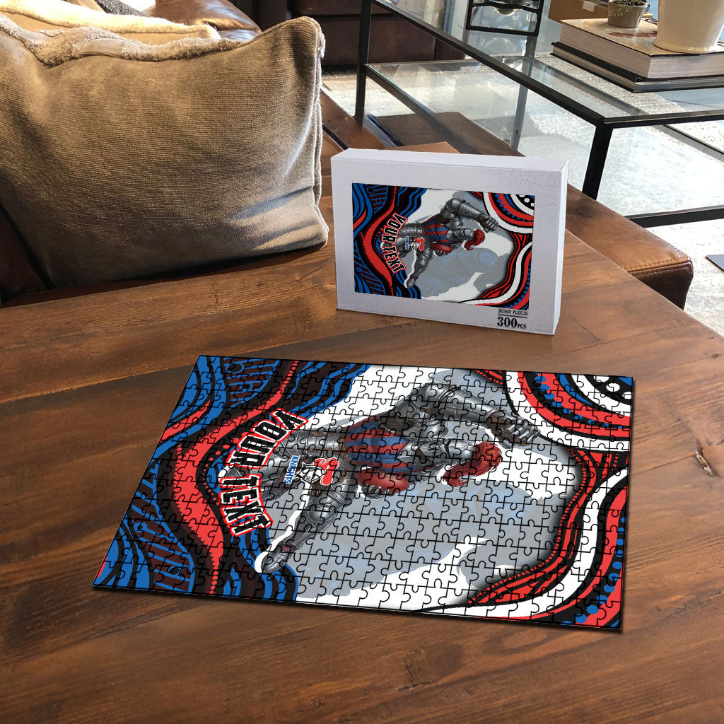 Personalized Newcastle Knights Puzzle Aboriginal Dot Art - Dreamtime Rugby Mascot