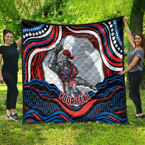 Personalized Newcastle Knights Quilt Aboriginal Dot Art - Dreamtime Rugby Mascot