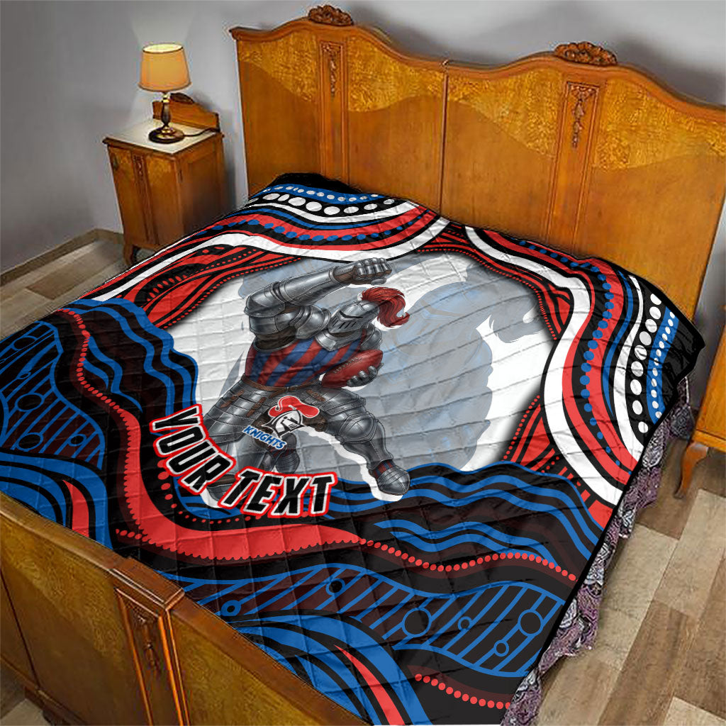 Personalized Newcastle Knights Quilt Aboriginal Dot Art - Dreamtime Rugby Mascot