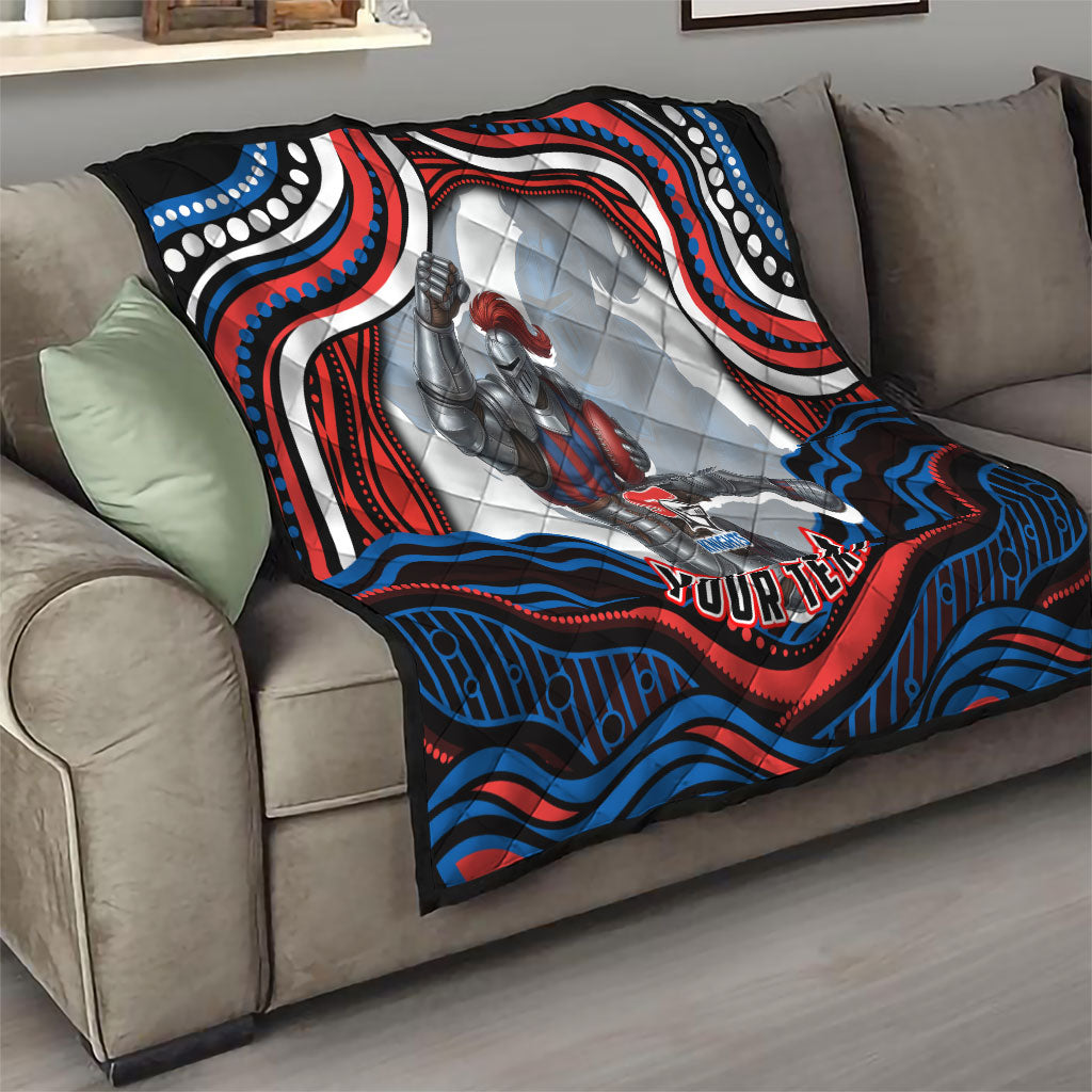 Personalized Newcastle Knights Quilt Aboriginal Dot Art - Dreamtime Rugby Mascot