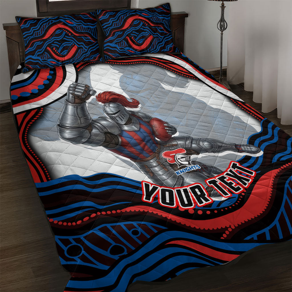 Personalized Newcastle Knights Quilt Bed Set Aboriginal Dot Art - Dreamtime Rugby Mascot