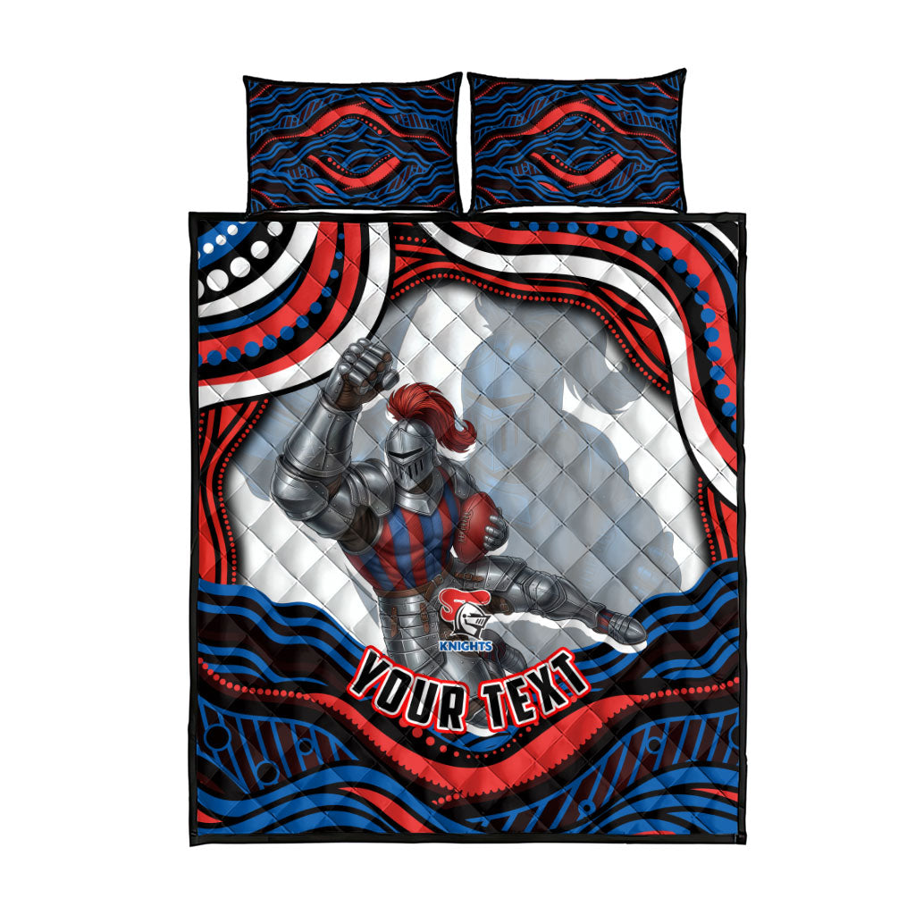 Personalized Newcastle Knights Quilt Bed Set Aboriginal Dot Art - Dreamtime Rugby Mascot