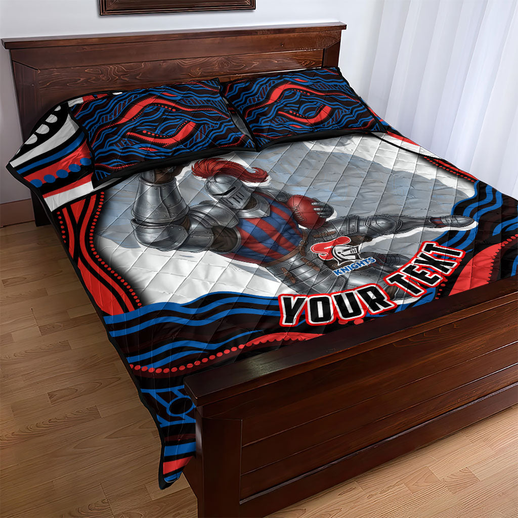 Personalized Newcastle Knights Quilt Bed Set Aboriginal Dot Art - Dreamtime Rugby Mascot