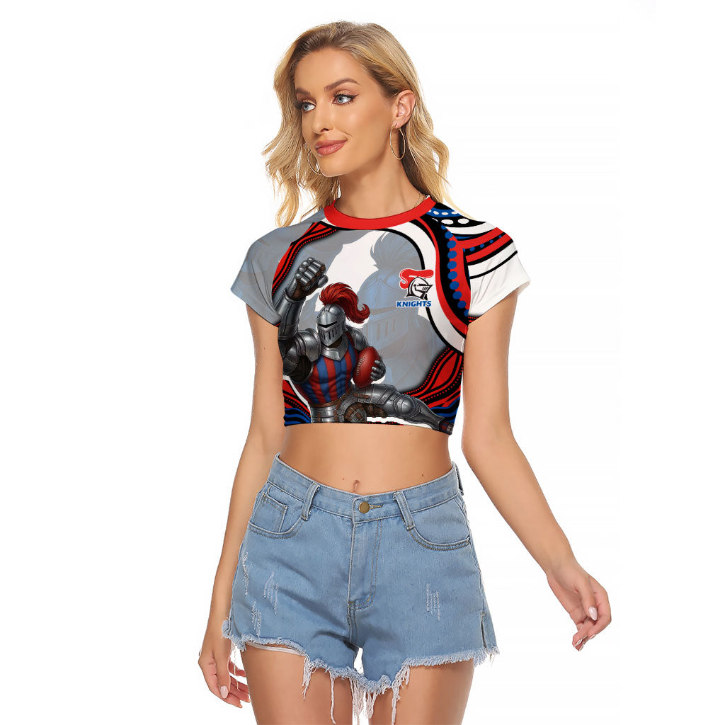 Personalized Newcastle Knights Raglan Cropped T Shirt Aboriginal Dot Art - Dreamtime Rugby Mascot