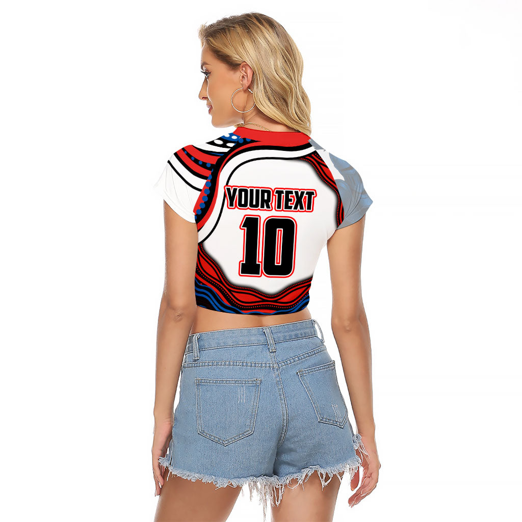 Personalized Newcastle Knights Raglan Cropped T Shirt Aboriginal Dot Art - Dreamtime Rugby Mascot