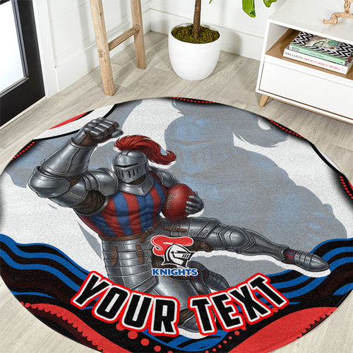 Personalized Newcastle Knights Round Carpet Aboriginal Dot Art - Dreamtime Rugby Mascot