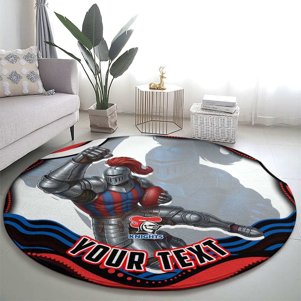 Personalized Newcastle Knights Round Carpet Aboriginal Dot Art - Dreamtime Rugby Mascot