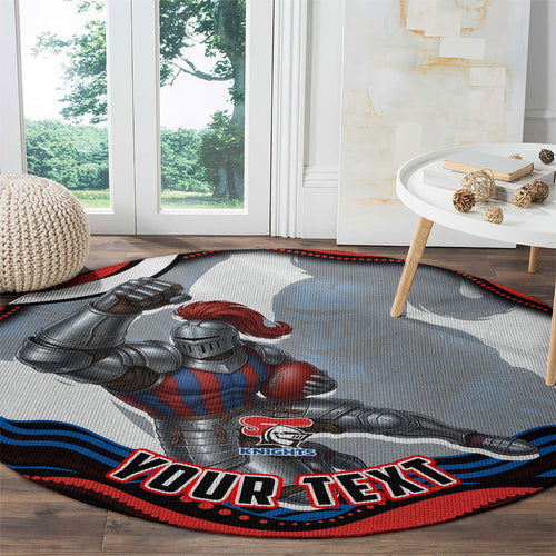 Personalized Newcastle Knights Round Carpet Aboriginal Dot Art - Dreamtime Rugby Mascot
