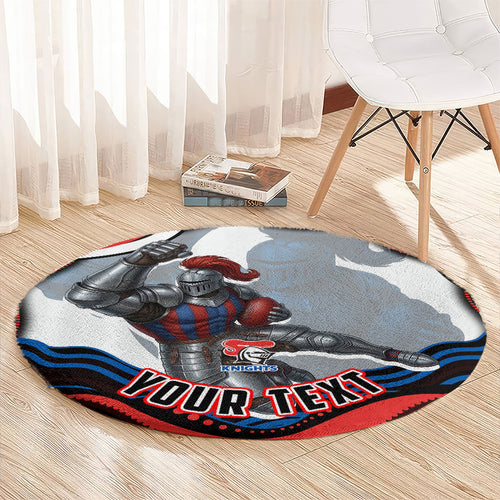 Personalized Newcastle Knights Round Carpet Aboriginal Dot Art - Dreamtime Rugby Mascot