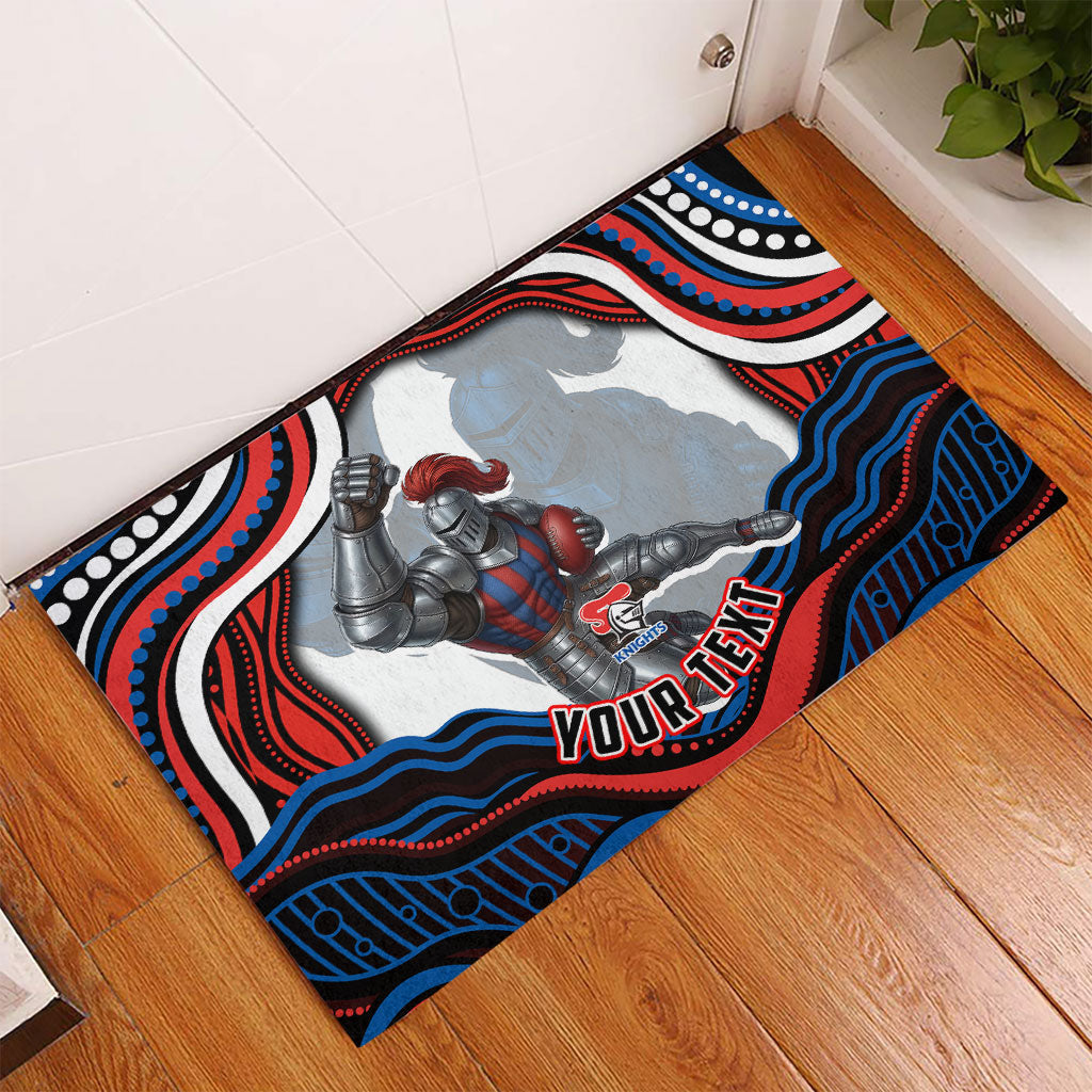 Personalized Newcastle Knights Rubber Doormat Aboriginal Dot Art - Dreamtime Rugby Mascot