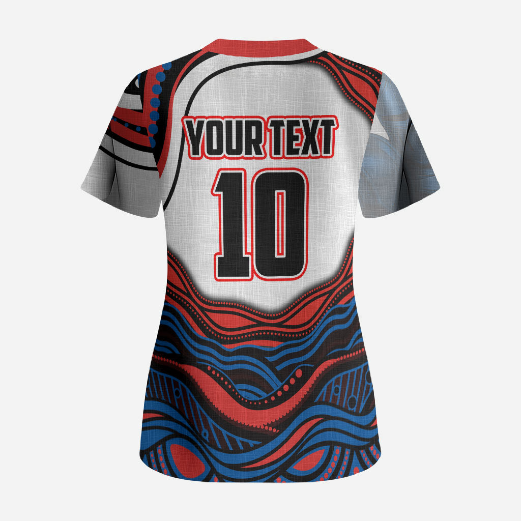 Personalized Newcastle Knights Scrub Top Aboriginal Dot Art - Dreamtime Rugby Mascot