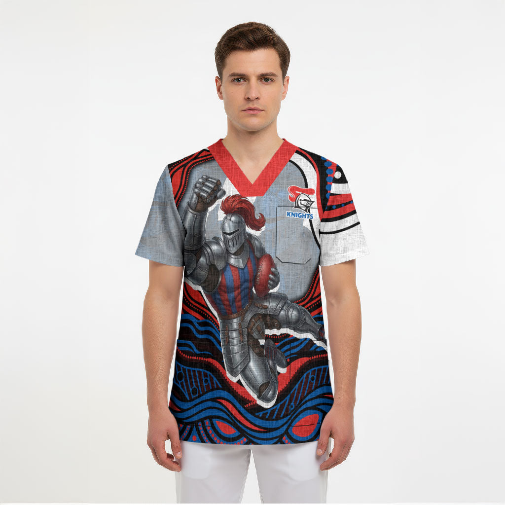 Personalized Newcastle Knights Scrub Top Aboriginal Dot Art - Dreamtime Rugby Mascot