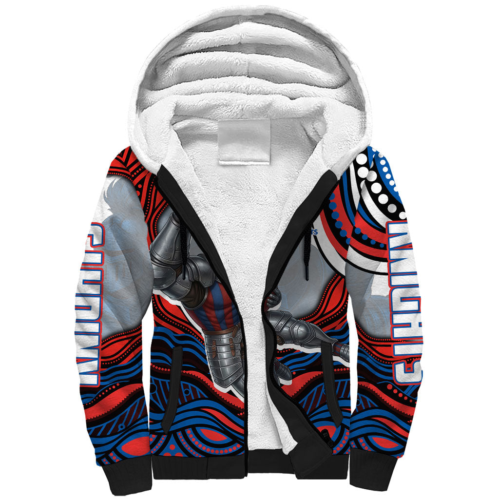 Personalized Newcastle Knights Sherpa Hoodie Aboriginal Dot Art - Dreamtime Rugby Mascot
