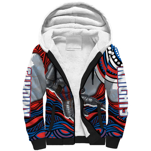 Personalized Newcastle Knights Sherpa Hoodie Aboriginal Dot Art - Dreamtime Rugby Mascot