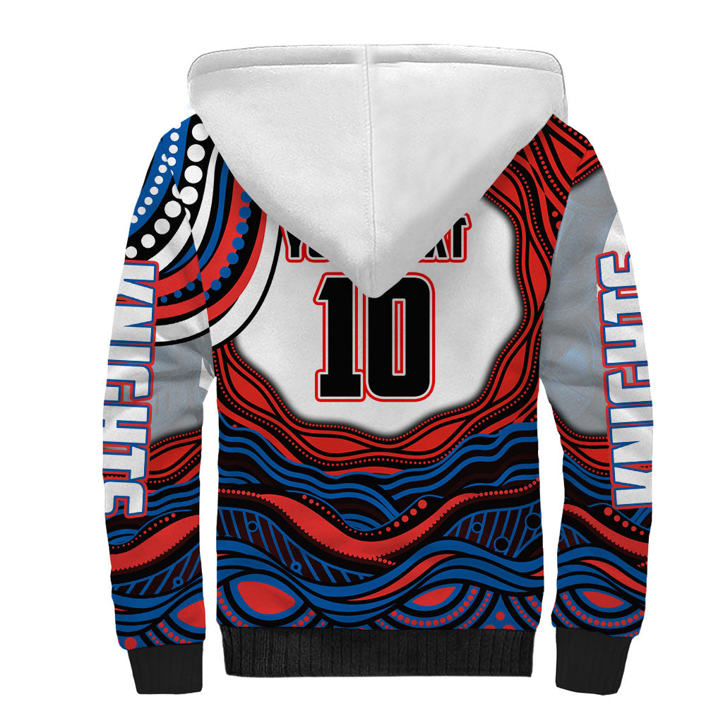 Personalized Newcastle Knights Sherpa Hoodie Aboriginal Dot Art - Dreamtime Rugby Mascot