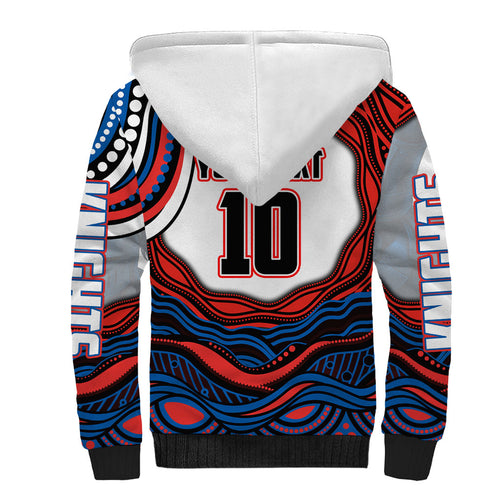 Personalized Newcastle Knights Sherpa Hoodie Aboriginal Dot Art - Dreamtime Rugby Mascot
