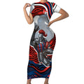 Personalized Newcastle Knights Short Sleeve Bodycon Dress Aboriginal Dot Art - Dreamtime Rugby Mascot