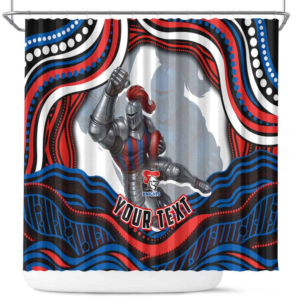 Personalized Newcastle Knights Shower Curtain Aboriginal Dot Art - Dreamtime Rugby Mascot