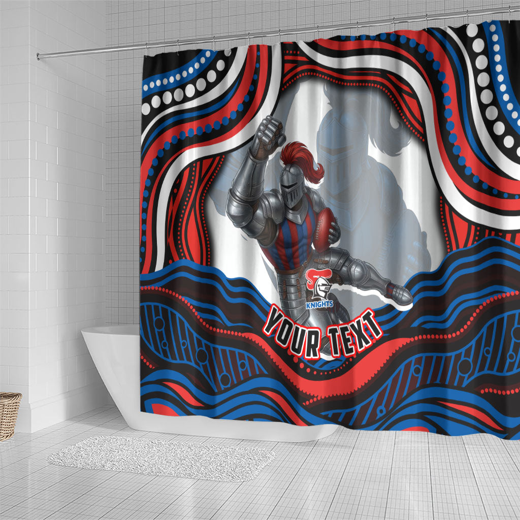 Personalized Newcastle Knights Shower Curtain Aboriginal Dot Art - Dreamtime Rugby Mascot