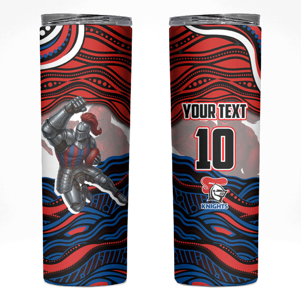 Personalized Newcastle Knights Skinny Tumbler Aboriginal Dot Art - Dreamtime Rugby Mascot