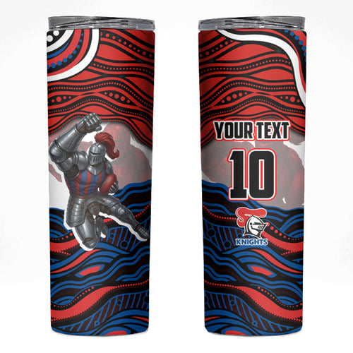 Personalized Newcastle Knights Skinny Tumbler Aboriginal Dot Art - Dreamtime Rugby Mascot