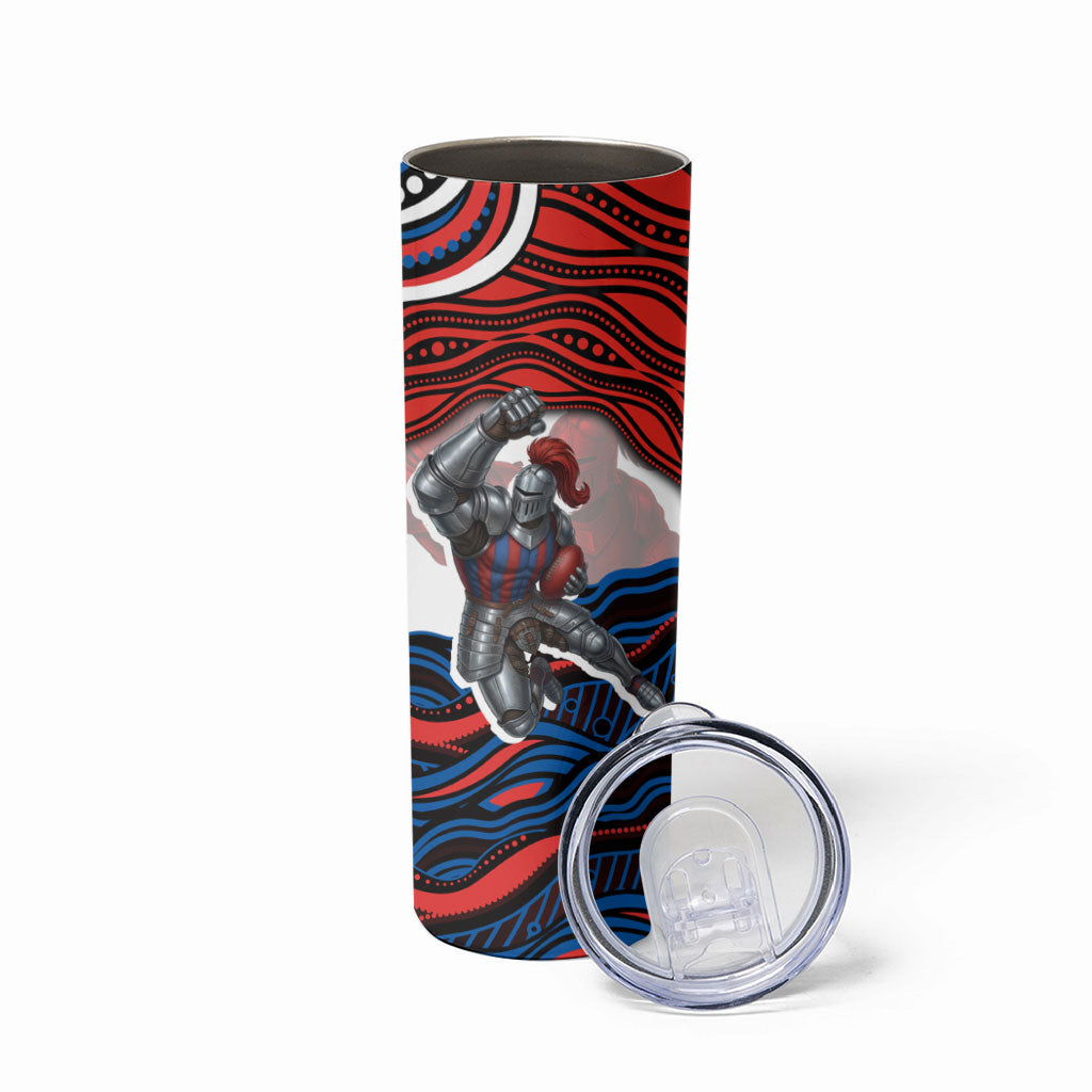 Personalized Newcastle Knights Skinny Tumbler Aboriginal Dot Art - Dreamtime Rugby Mascot