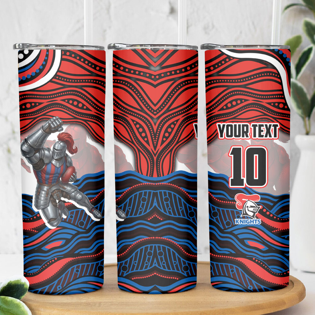 Personalized Newcastle Knights Skinny Tumbler Aboriginal Dot Art - Dreamtime Rugby Mascot