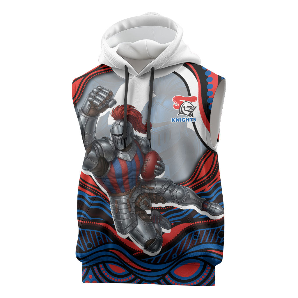 Personalized Newcastle Knights Sleeveless Hoodie Aboriginal Dot Art - Dreamtime Rugby Mascot