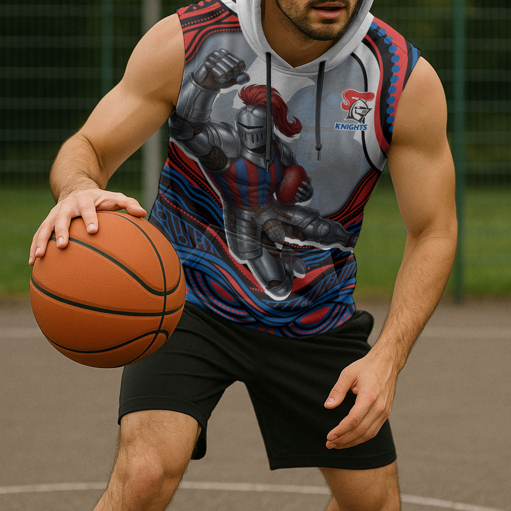 Personalized Newcastle Knights Sleeveless Hoodie Aboriginal Dot Art - Dreamtime Rugby Mascot