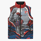 Personalized Newcastle Knights Sleeveless Puffer Jacket Aboriginal Dot Art - Dreamtime Rugby Mascot