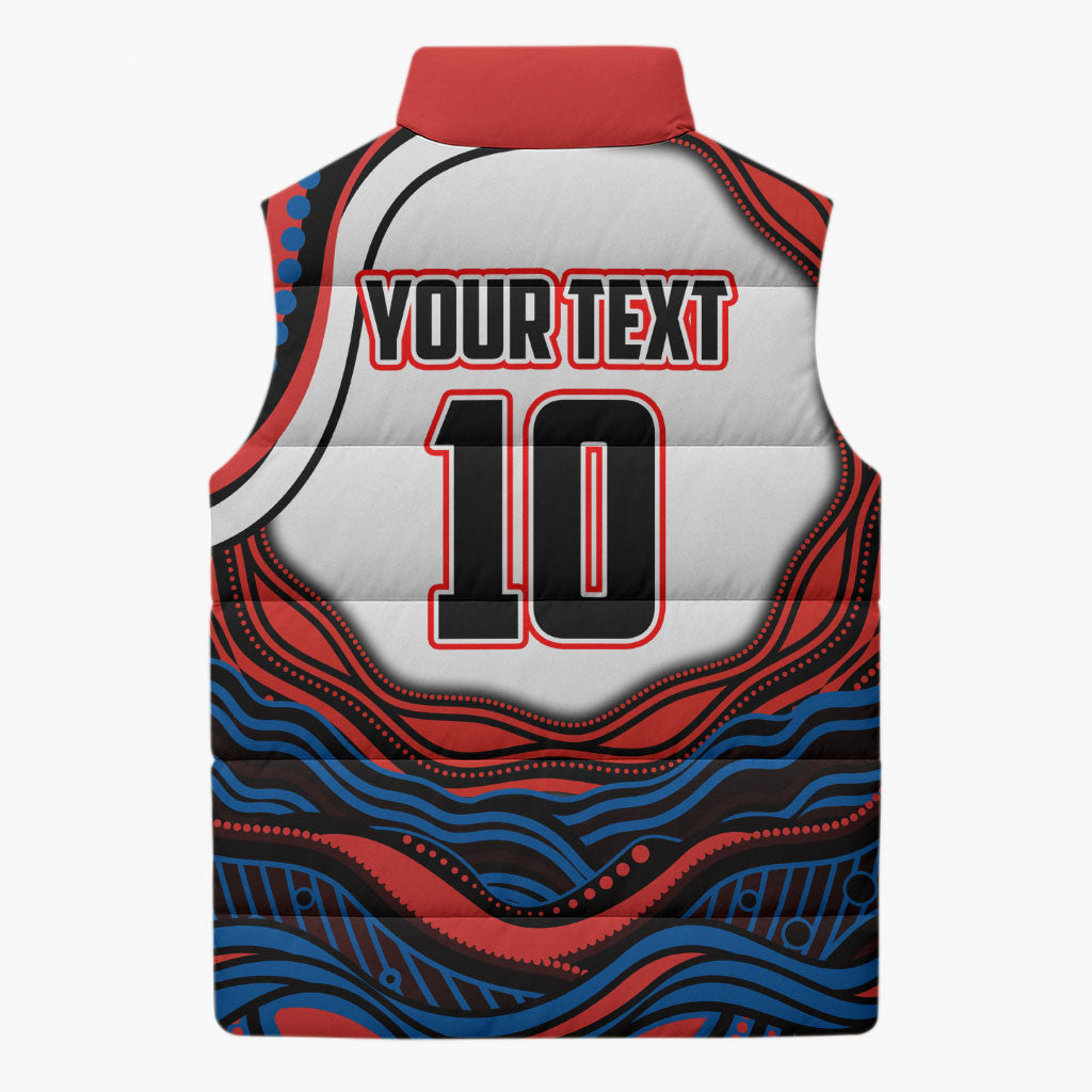 Personalized Newcastle Knights Sleeveless Puffer Jacket Aboriginal Dot Art - Dreamtime Rugby Mascot