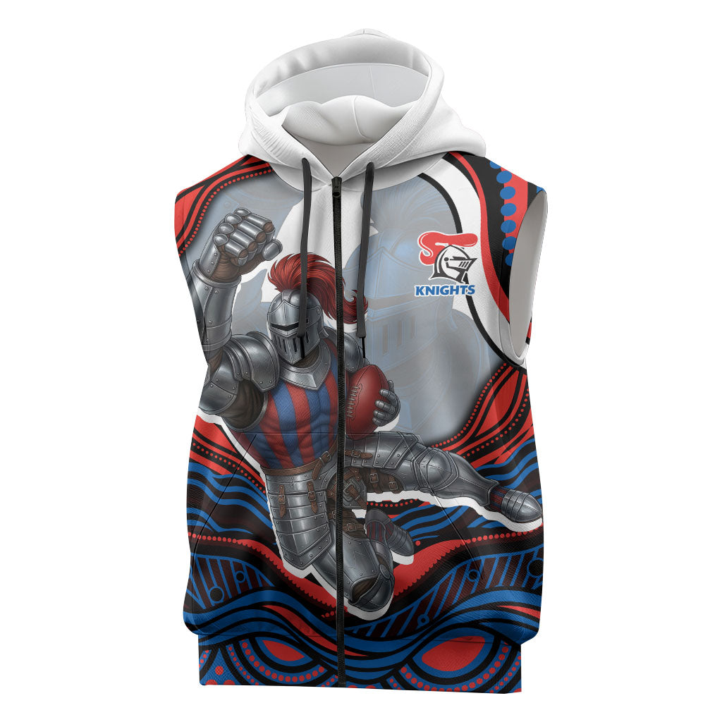 Personalized Newcastle Knights Sleeveless Zip Hoodie Aboriginal Dot Art - Dreamtime Rugby Mascot