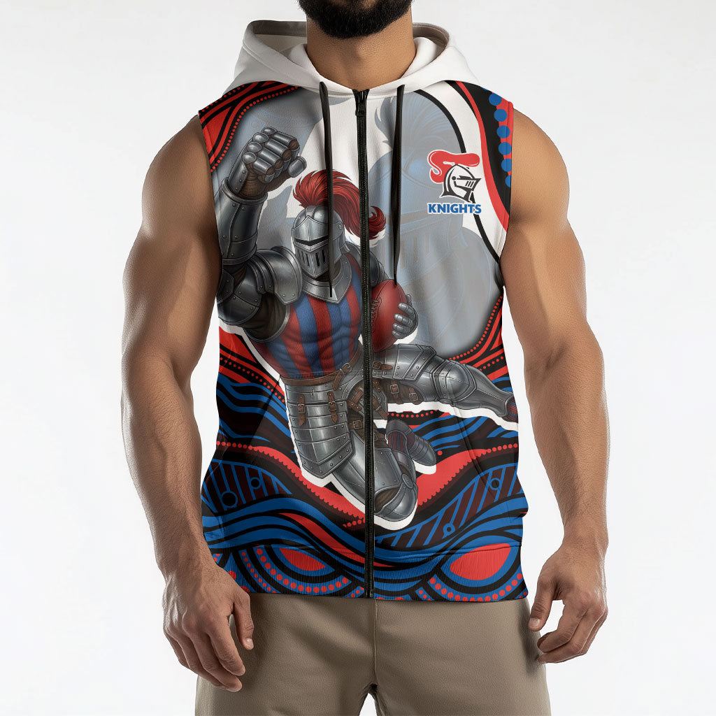 Personalized Newcastle Knights Sleeveless Zip Hoodie Aboriginal Dot Art - Dreamtime Rugby Mascot